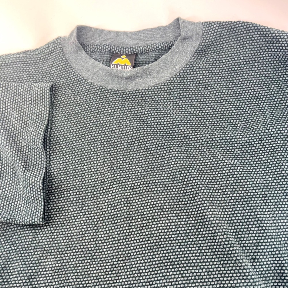 Vintage 90s H.L. Miller Gold Textured Knit Tee USA Single Stitch Mens M Green